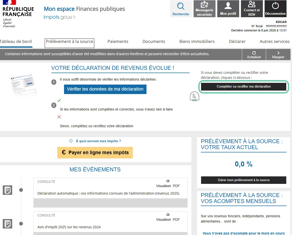 Rectifier la déclaration impôts